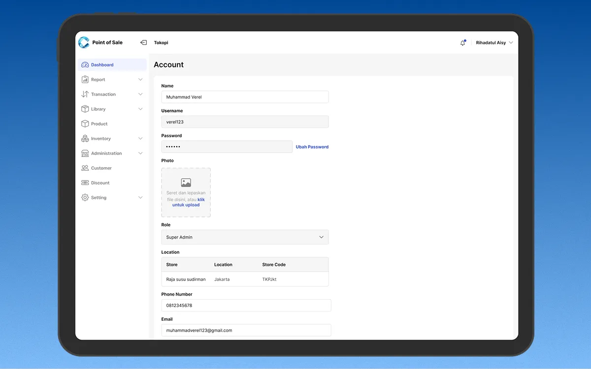 Account screen